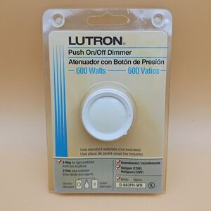 LUTRON Push On/Off Dimmer 600 Watts 3-Way D-603PH-WH Genuine OEM NEW